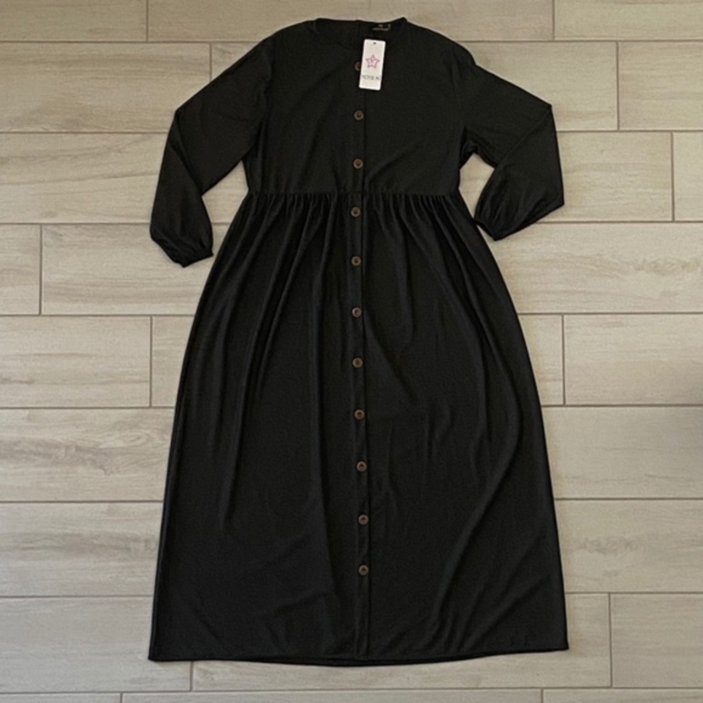 Ecesun‎ Womens Maxi Long Sleeve Scoop Neck Size 50 Green Faux Button Adornment